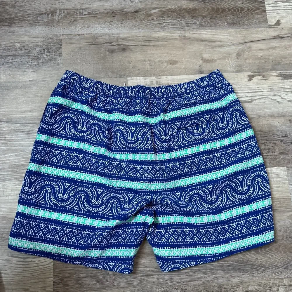 Vineyard Vines Swim Shorts Blue Green Paisley Print Drawstring Preppy XXL
